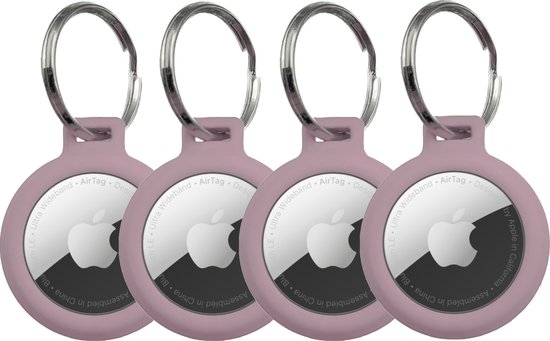 GrijsRoze 4 Pack - Premium materiaal Arnitel®- Sleutelhanger set voor Apple AirTag - Waterdicht optie - Beschermhoes - Laagste prijs garantie - Houder voor AirTag - In-huis productie - AirTag-compatibele sleutelhanger