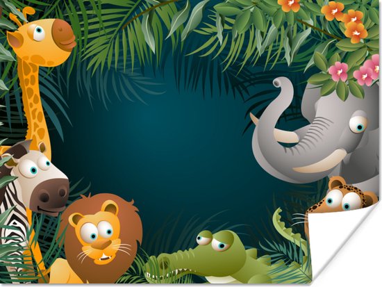 Poster Kleuren - Jungle dieren - Bladeren - Meisjes - Jongetjes - Kinderen - 160x120 cm XXL - Poster Kinderkamer