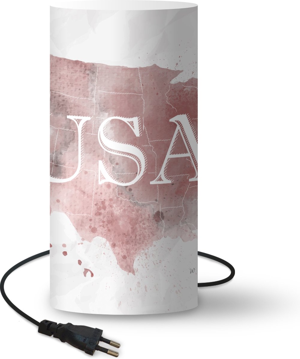 Lamp - Nachtlampje - Tafellamp slaapkamer - Kaart - Amerika - Waterverf - 54 cm hoog - Ø24.8 cm - Inclusief LED lamp