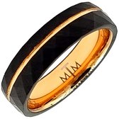 Tesoro Mio Michel – Stoere Facet Geslepen Ring - Wolfraam Carbide Tungsten – Kleur Zwart & Goud – 21 mm / Maat 66