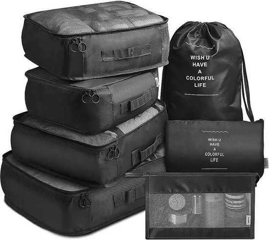 Packing Cubes Set 7-delig - Organizer voor koffer en backpack - Zwart