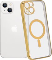 ShieldCase geschikt voor Apple iPhone 14 Plus hoesje transparant Magneet metal coating - goud - Backcover case doorzichtig - Shockproof hoesje - Met oplaad ring
