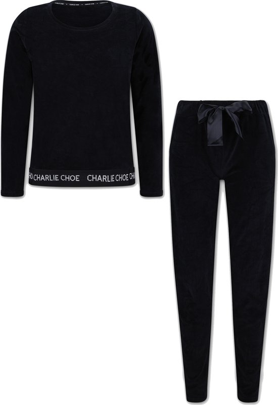 Charlie Choe - Zwart Velours - lounge pak dames - Broek - Sweater - Maat XS  | bol