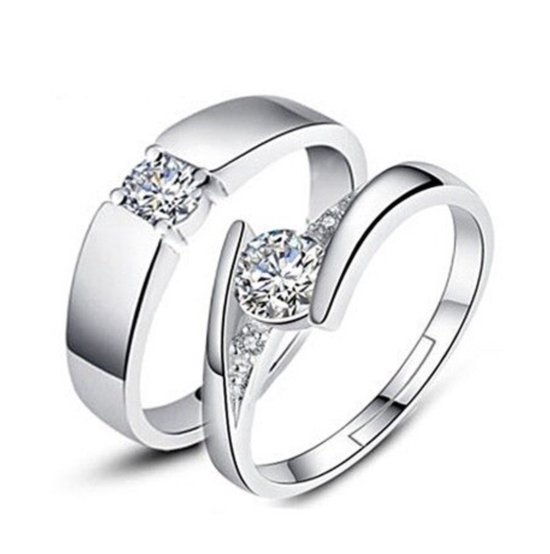 Ring dames | ring heren | zilveren ring dames en heren set| Zirkonia steen  | zilver... | bol.com