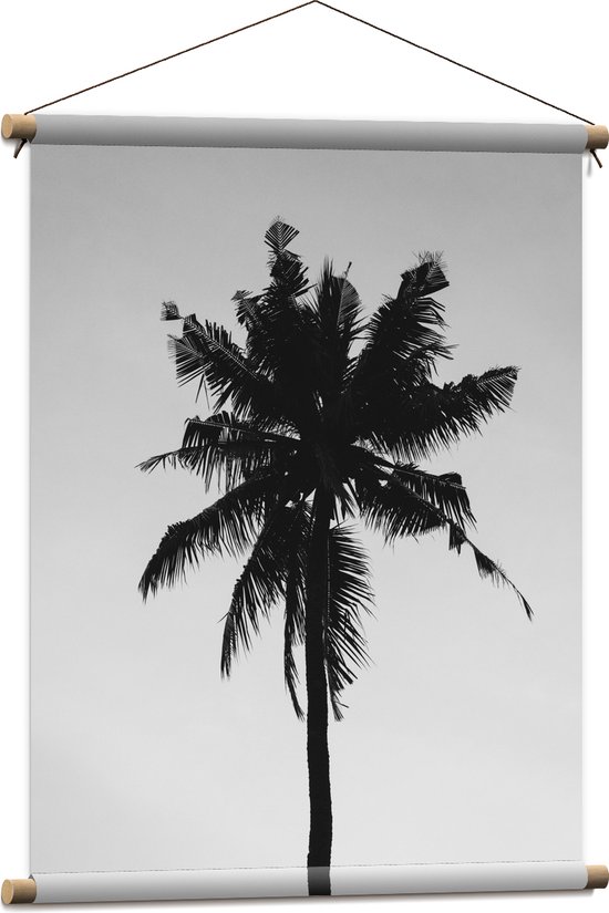 WallClassics - Textielposter - Silhouet van Smalle Palmboom (zwart/wit) - 60x80 cm Foto op Textiel