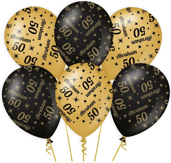 Paperdreams Ballonnen - luxe Abraham/50 jaar feest - 6x stuks - zwart/goud - 30 cm