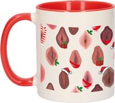 Bellatio Decorations foute humor Kerst cadeau mok met feestelijke vaginas - rood