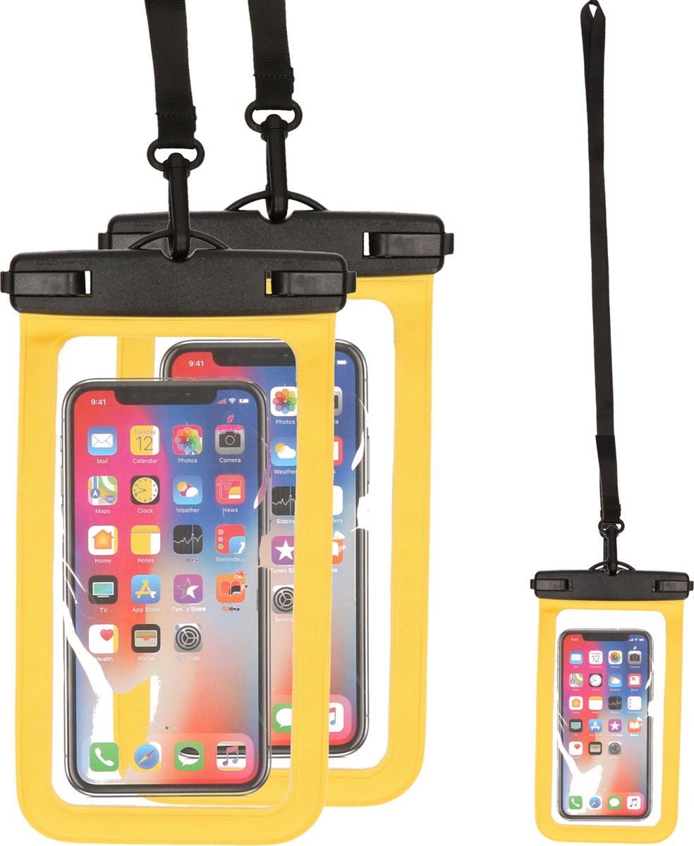 Bellatio design waterdicht telefoonhoesje - 3 st - geel - voor alle schermen tot 6 inch