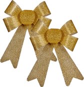 Krist+ kerstboomversiering kleine ornament strikjes - 2x st - gouden glitters 15 x 17 cm