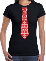 Bellatio Decorations stropdas Kerst T-shirt kerstpatroon - shirt - dames - zwart XL