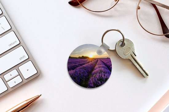 Porte-clés - Lavande - Fleurs - Coucher de soleil - Violet - Plastique - Rond - Distribution de cadeaux