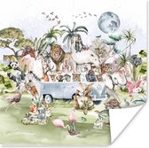 Poster kinderen - Jungle - Bus - Dieren - Kinderen - Planten - Poster dieren - Decoratie voor kinderkamers - Kinder decoratie - 30x30 cm - Poster kinderkamer