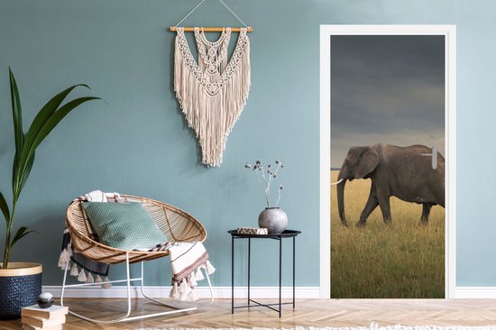 Deurposter 80x205 cm - Deursticker Olifant - Savanne - Dieren - Natuur - Meubelfolie zelfklevend - Deurfolie woonkamer - Interieurfolie fotobehang - Deur plakfolie - Deurstickers - Deurbehang sticker - Kamer decoratie