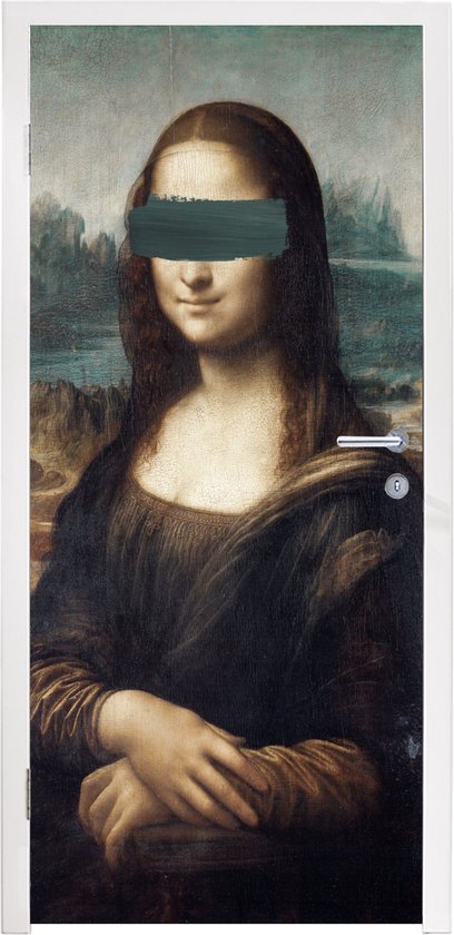 Deursticker Mona Lisa - Leonardo da Vinci - Blauw - 95x235 cm - Deurposter