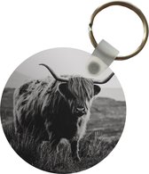 Sleutelhanger - Schotse hooglander - Natuur - Koeien - Dieren - Zwart wit - Plastic - Rond - Uitdeelcadeautjes