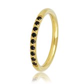 Fijne aanschuifring goudkleurig met zwarte steentjes - Smalle en fijne ring met zwarte zirkonia steentjes - Met luxe cadeauverpakking