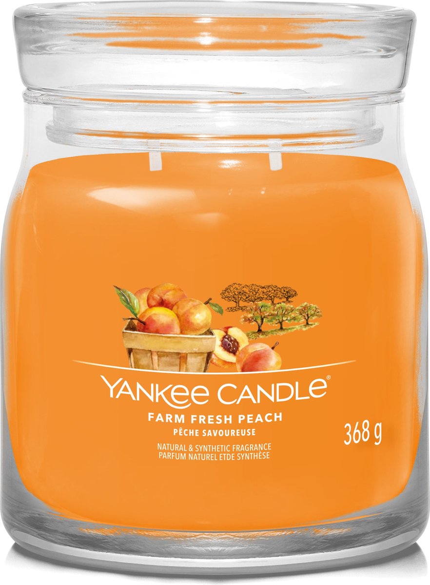 Yankee Candle Farm Fresh Peach Medium Geurkaars - 50 branduren - 2 lonten Oranje