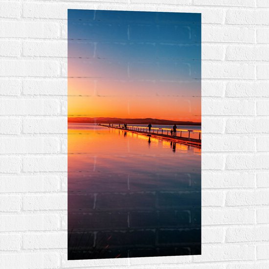 WallClassics - Muursticker - Zonsondergang met Bruggetje - 50x100 cm Foto op Muursticker
