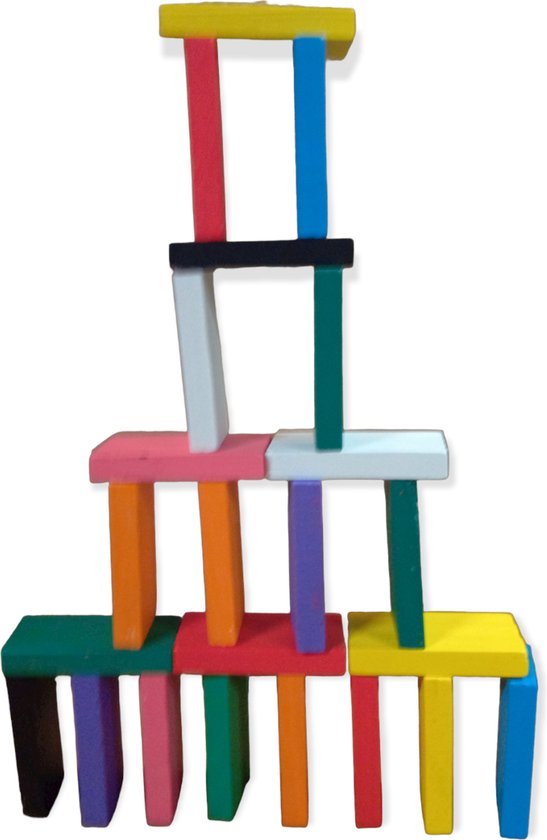 Thumbnail van een extra afbeelding van het spel Jobber - Domino - Grote stenen - Houten speelgoed - Mooie kleuren - 100