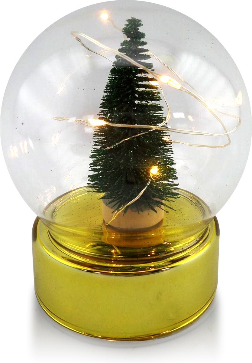 Kerstboom in glazenbol decoratief met LED 9x9xh12cm