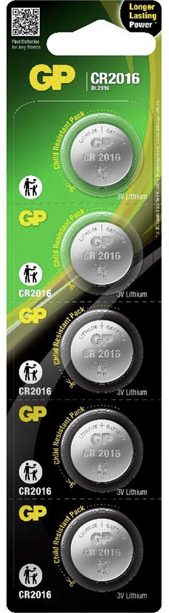 GP Lithium CR2016 knoopcelbatterijen - 5 stuks