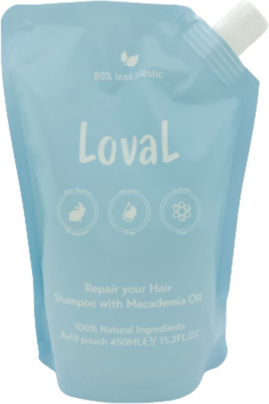 Loval - Organische shampoo - Macadamia Olie - Tegen Haarverlies en Dun Haar - Stimuleert Haargroei - Natuurlijke Ingrediënten - Natuurlijke Shampoo zonder sulfaten, parabenen, siliconen, minerale oliën - Alle Haartypes - Incl. gratis mini dispenser