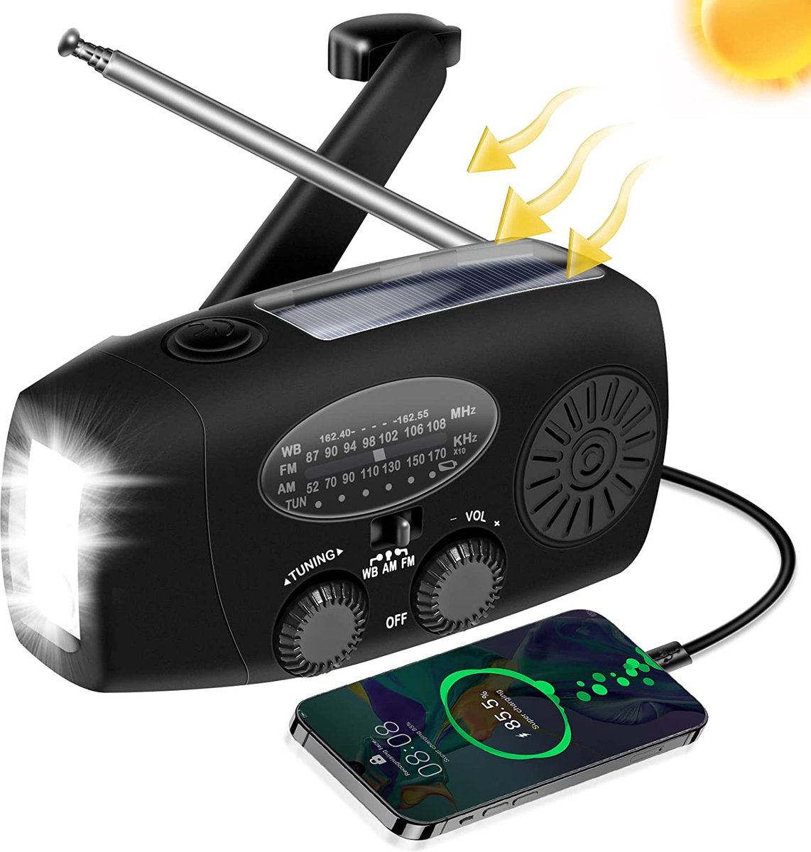 Noodradio – Solar Emergency Radio – Kamperen Outdoor Survival Radio – Powerbank – Zaklamp – Zonne Energie