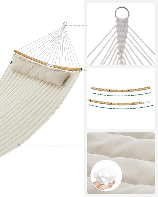 Bathonly Grote outdoor hangmat voor 2 personen, 3 m dubbele hangmat, gewatteerde stoffen schommel met opvouwbare gebogen stang, afneembaar kussen, draagtas, belastbaar tot 204 kg, watergroen