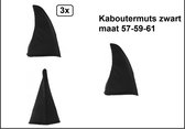 3x Kaboutermuts zwart - geleverd in mt. 57, 59 en 61cm - Smurf dwerg kabouter paddestoel feest carnaval festival