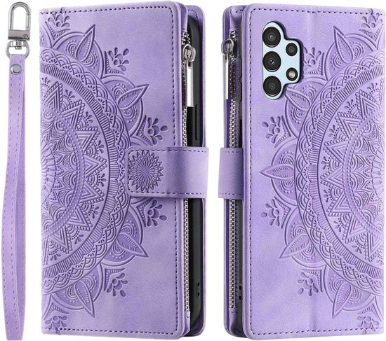 Samsung Galaxy A13 - Portefeuille avec fermeture éclair - étui livre - espace pour 8 cartes - mandala violet