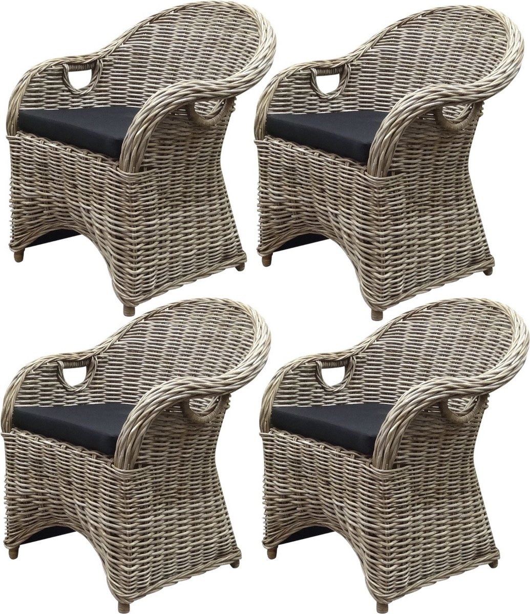 4 stuks Macau dining tuinstoel met handgat naturel rotan