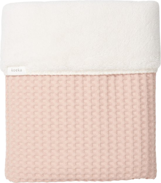 Koeka baby ledikant deken Oslo - wafelstof met teddy - roze - 100x150 cm