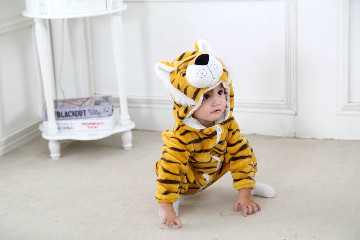 Budino® Baby Onesie - Baby Romper - Baby Pyjama - Baby Pakje - Baby Verkleedkleding - Carnavalskleding - Dier - Tijger - Bruin — afbeelding 9