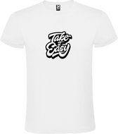 Wit T-Shirt met “ Take it Easy “ afbeelding Zwart Size XXXXL