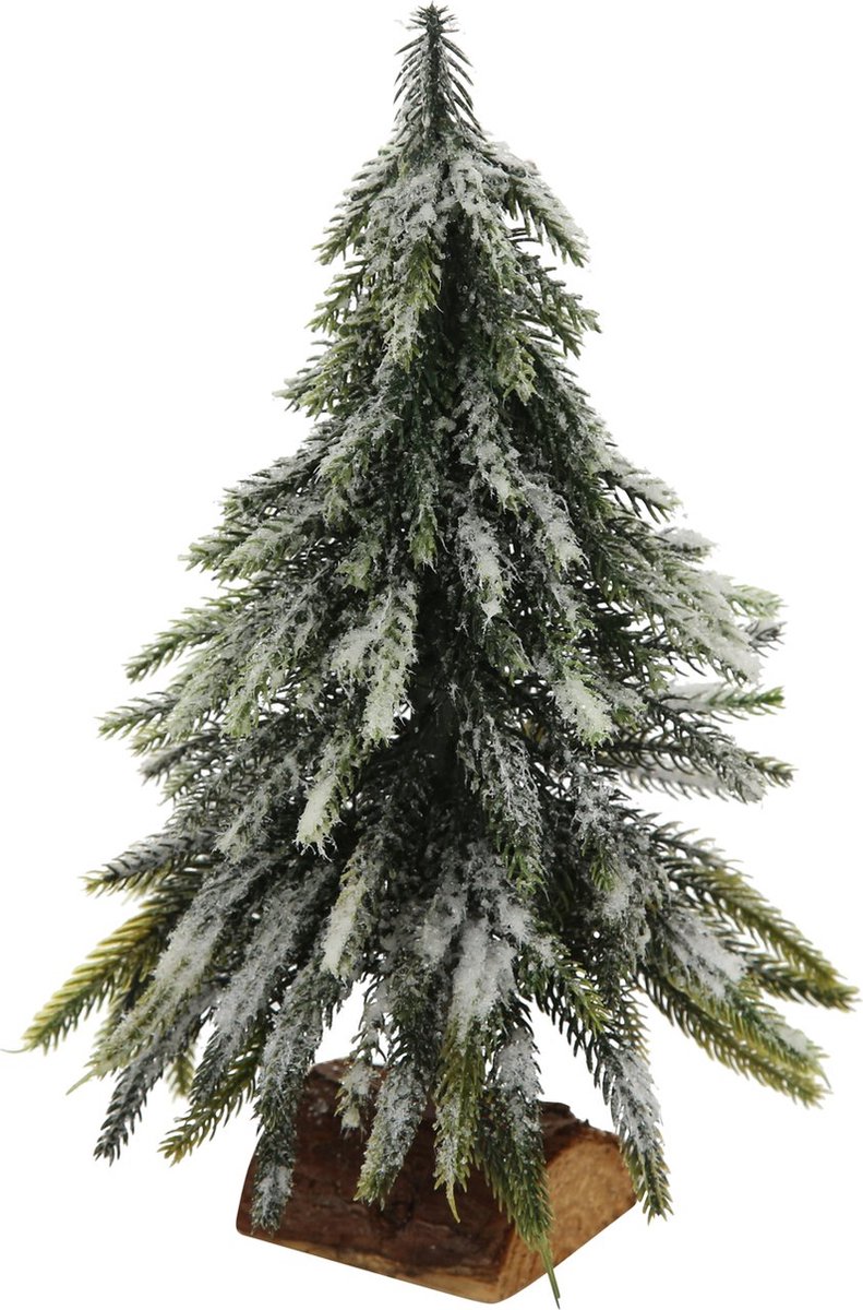 Kerstboom - Kunststof - 26xØ16cm - Sneeuw - Hout