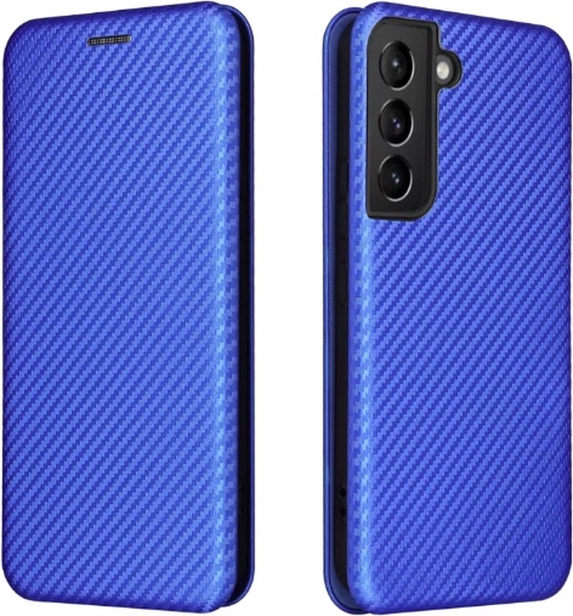 Slim Carbon Cover Hoes Etui voor Samsung Galaxy S22 Blauw - Carbon