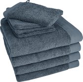 HOOMstyle Badgoedset 4 x Handdoeken 50x100cm en 4 x Washandjes - 100% Katoen 650gr - Denim Blauw