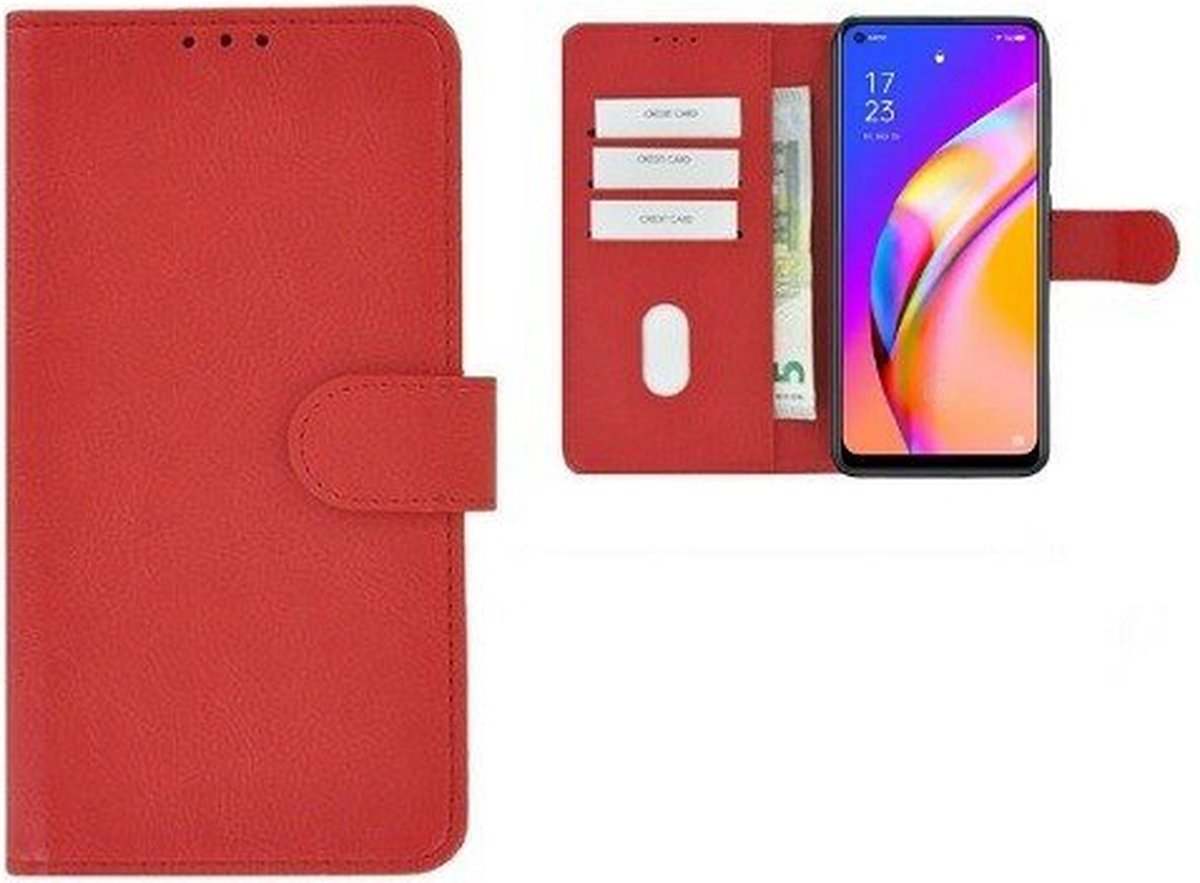 Oppo A94 5G Hoesje Met Pasjeshouder Bookcase Rood