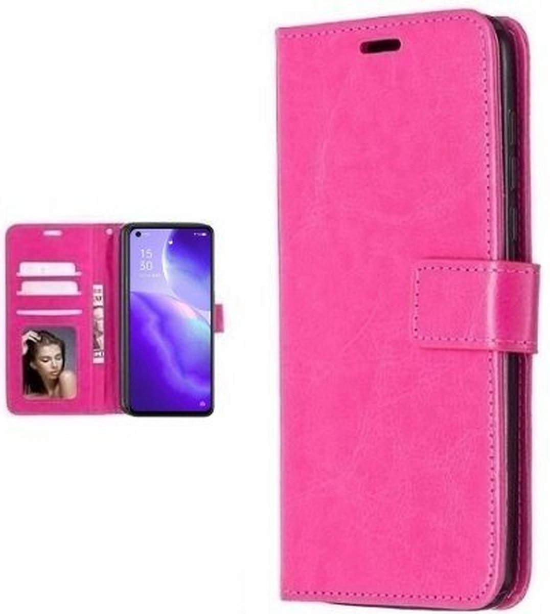 Oppo Reno5 5G Hoesje Met Pasjeshouder Bookcase Roze
