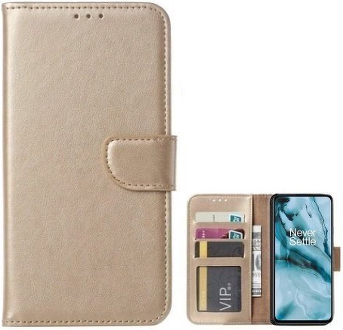 OnePlus Nord Hoesje Met Pasjeshouder Bookcase Goud