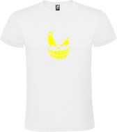 Wit T-Shirt met “ Halloween Spooky Face “ afbeelding Neon Geel Size XS