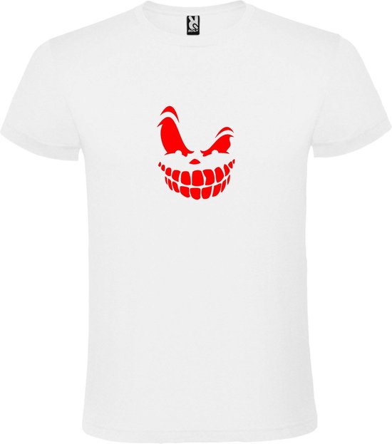 Wit T-Shirt met “ Halloween Spooky Face “ afbeelding Rood Size XXL