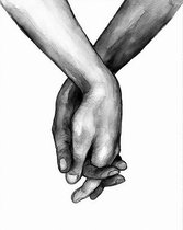 Allernieuwste® Canvas Schilderij Liefhebbende Handen Black & White - Kunst aan je Muur - Realistisch - Zwart-Wit - 70 x 100 cm