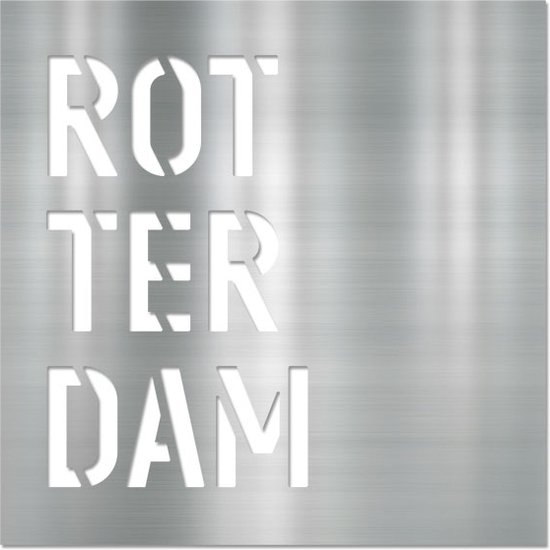 Letterschilderij - Rotterdam Metal | Woonaccessoire Aluminium paneel met freesletters | 70x70cm | Dibond | Uniek | Modern | Vierkant | Kantoor | Woonkamer | Slaapkamer | Voor binnen en buiten..