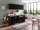 Goedkope keuken 195  cm - complete keuken met apparatuur Oliver  - Donker eiken/Zwart   - elektrische kookplaat - vaatwasser        - spoelbak