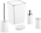 Badkamer Accessoires - Vijfdelig set - Zeepdispenser – Tandenborstelorganizer – Toiletborstel & -houder – Prullenbak