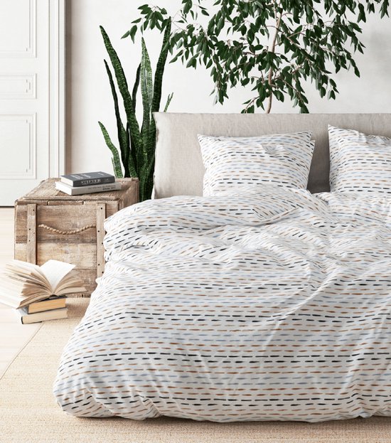Mistral Home - Housse de couette - Durable - 100% coton - 260x240+2x65x65 cm - Stripe - Wit, bleu