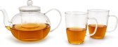 Bredemeijer - Service à thé Théière en Verres 1 litre avec filtre + deux verres à thé