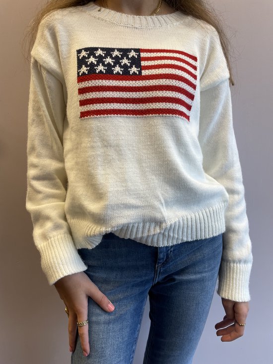 Dames trui USA gebreide trui knitwear sweater beige/wit One size | bol