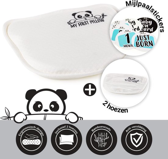 Vitapur Baby Hoofdkussen - Kinder Hoofdkussen - My First Panda Pillow - Kussen tot 1 jaar - Traagschuim Hoofdkussen - 26x23 cm - Wit